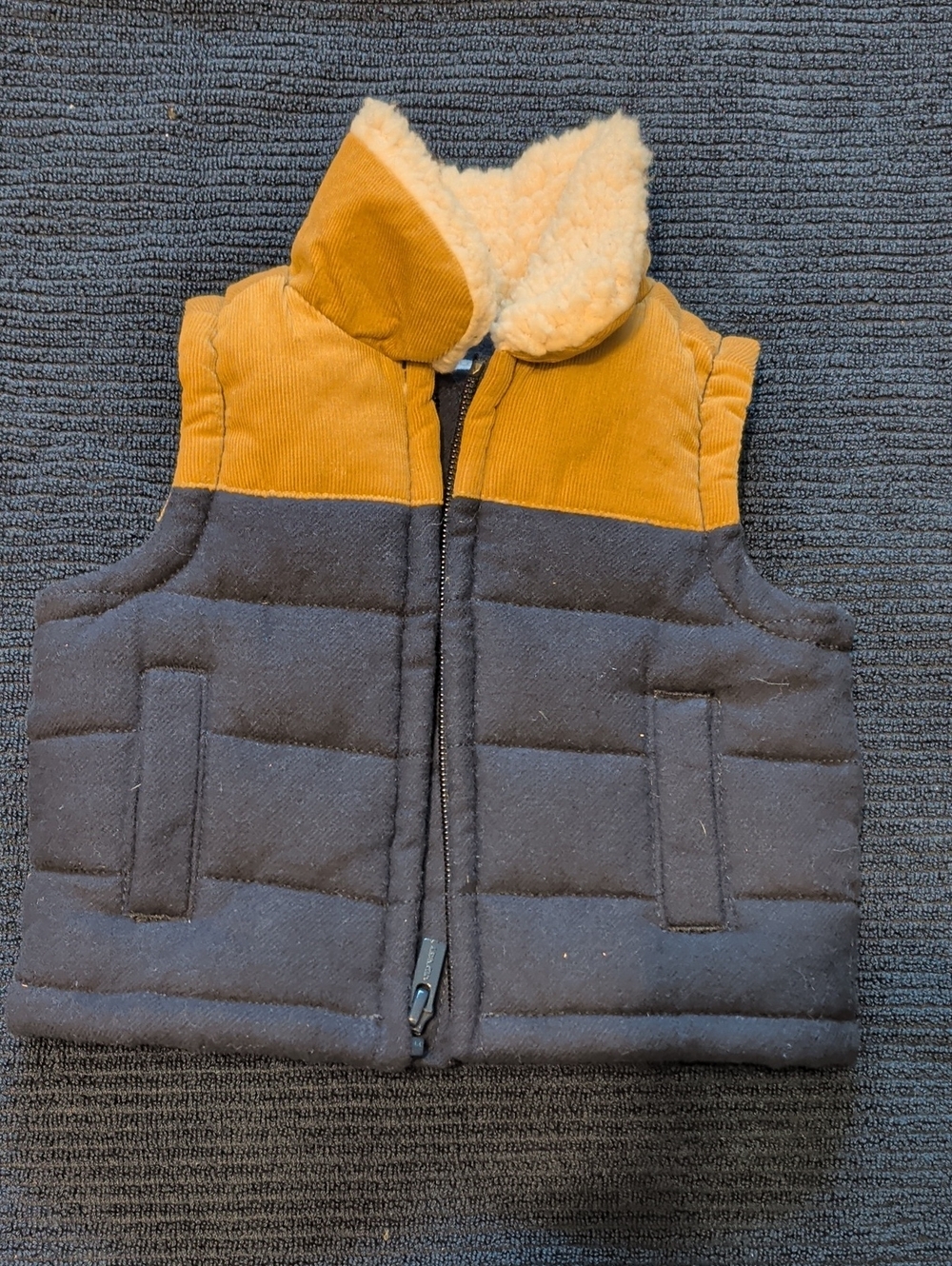 Old Navy Mustard and Dark Gray Sherpa-Lined Kids Puffer Vest